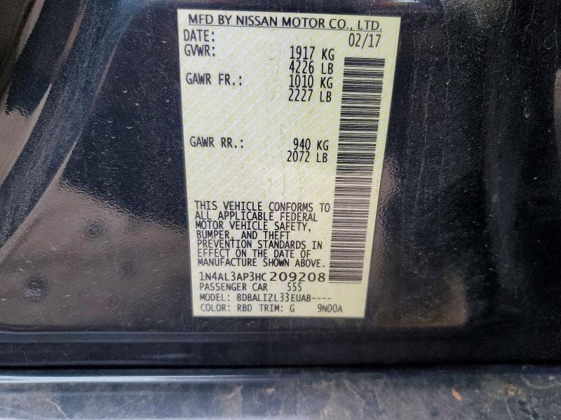 2017 NISSAN ALTIMA 2.5 SV 12