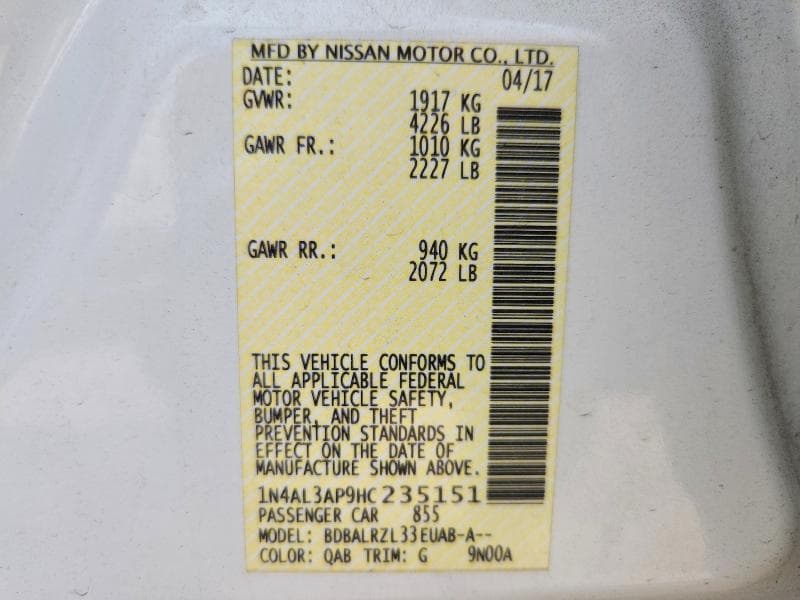 2017 NISSAN ALTIMA 2.5 SL 12