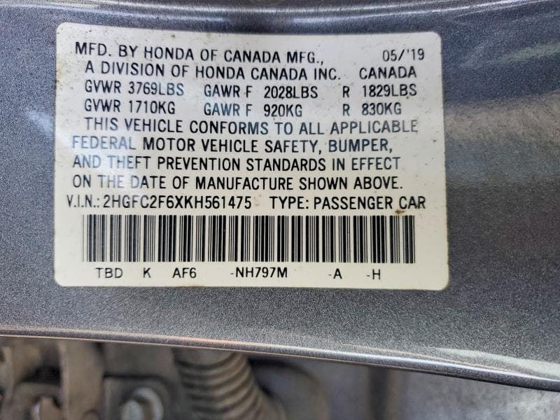2019 HONDA CIVIC LX 12