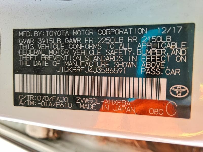 2018 TOYOTA PRIUS 12