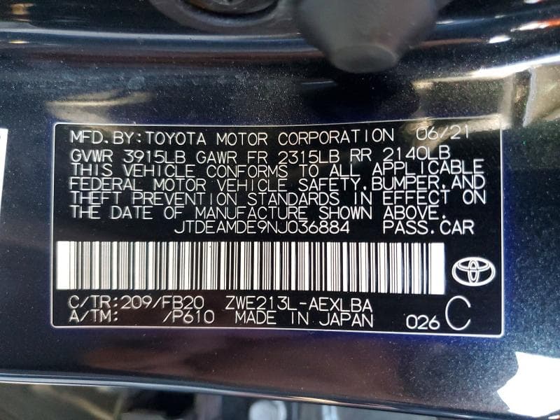 2022 TOYOTA COROLLA LE 12