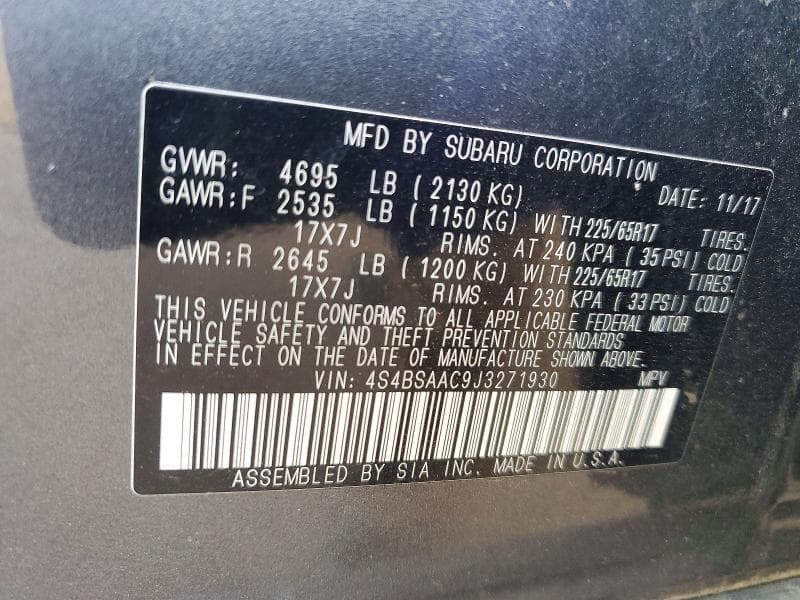 2018 SUBARU OUTBACK 2.5I 14