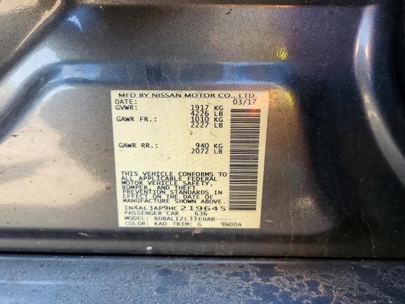 2017 NISSAN ALTIMA 2.5 SV 12