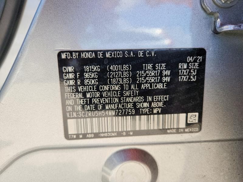 2021 HONDA HR-V EX 13