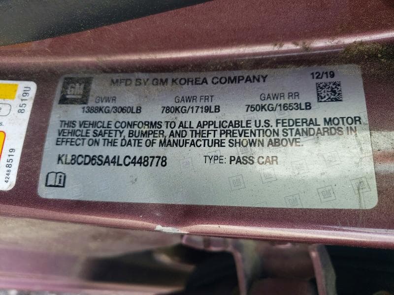 2020 CHEVROLET SPARK 1LT 12