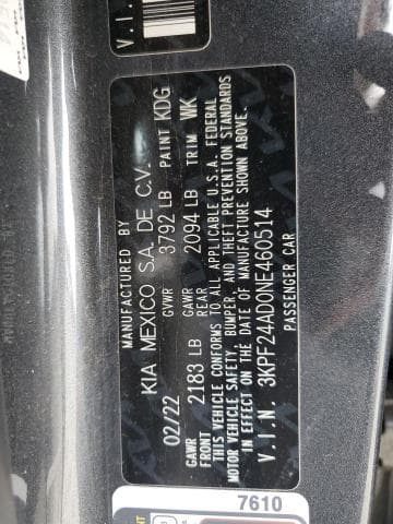 2022 KIA FORTE FE 13