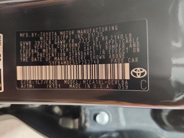 2025 TOYOTA COROLLA LE 12
