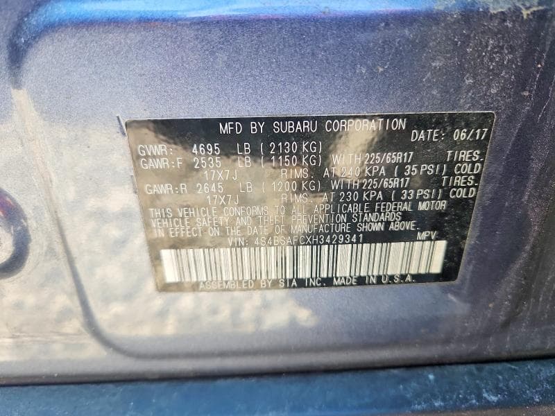 2017 SUBARU OUTBACK 2.5I PREMIUM 13
