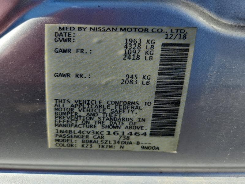 2019 NISSAN ALTIMA SR 12