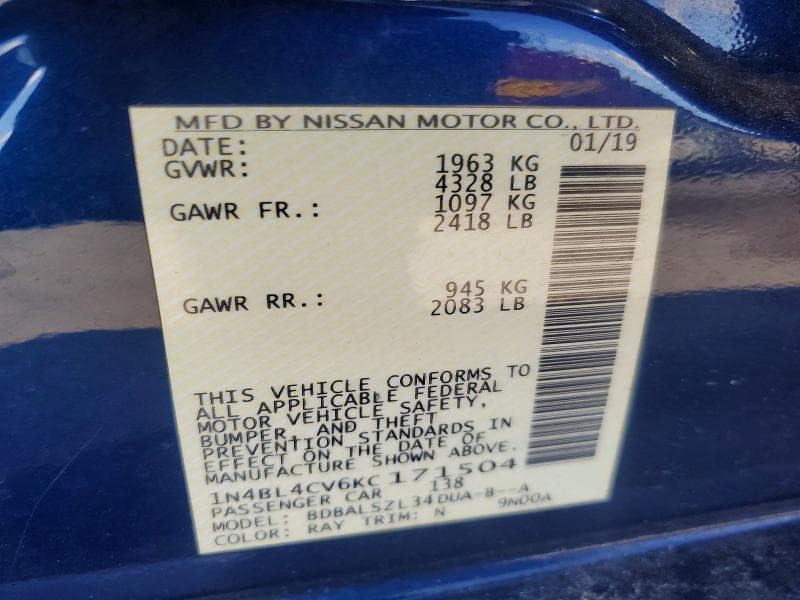 2019 NISSAN ALTIMA SR 12