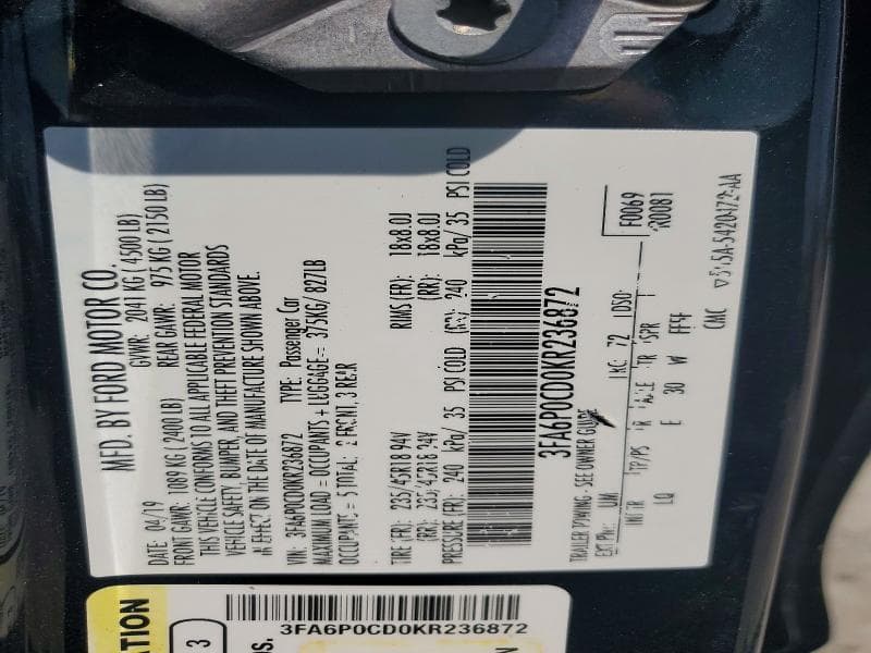 2019 FORD FUSION SEL 12