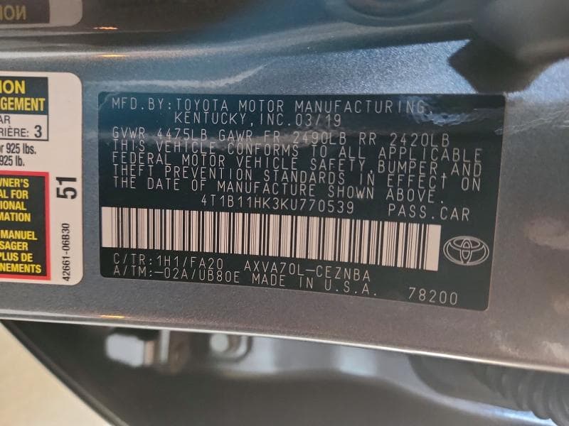 2019 TOYOTA CAMRY LE 12
