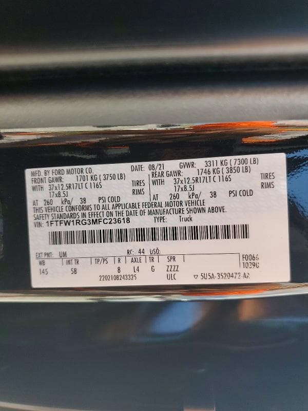 2021 FORD F150 RAPTOR 12