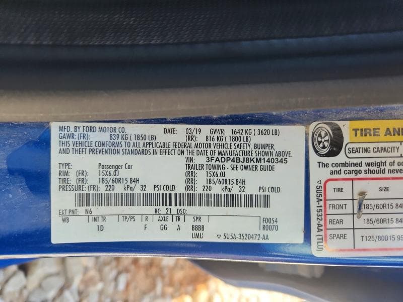 2019 FORD FIESTA SE 12