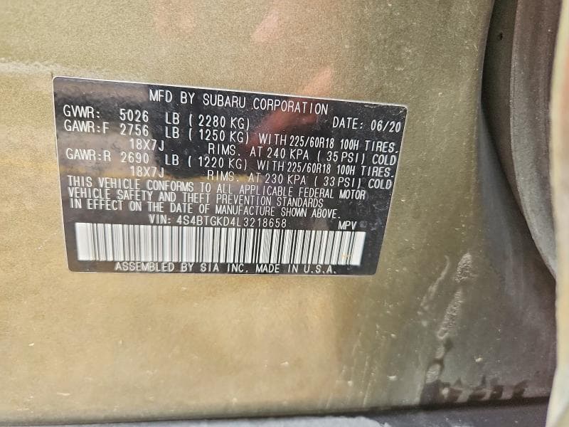 2020 SUBARU OUTBACK 12