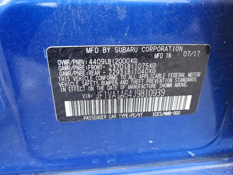 2018 SUBARU WRX 12