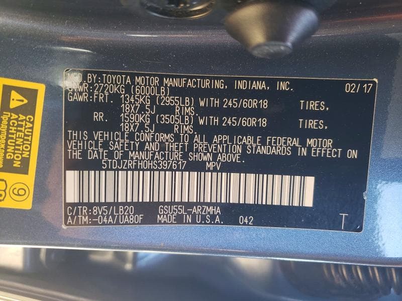2017 TOYOTA HIGHLANDER XLE 13