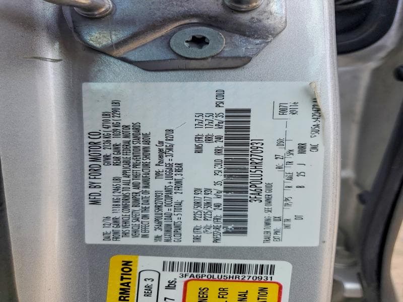 2017 FORD FUSION SE HYBRID 13