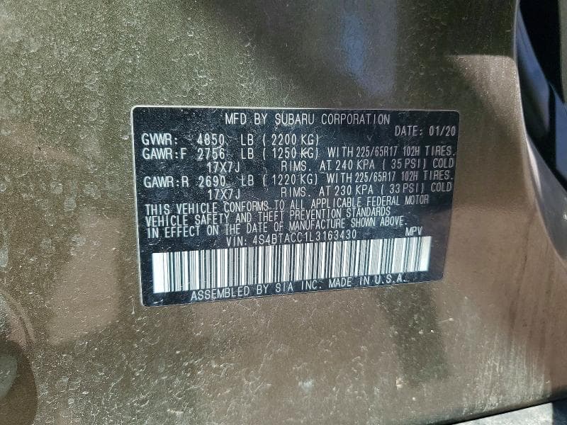 2020 SUBARU OUTBACK PREMIUM 14