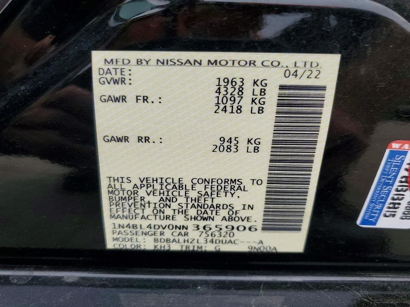 2022 NISSAN ALTIMA SV 13
