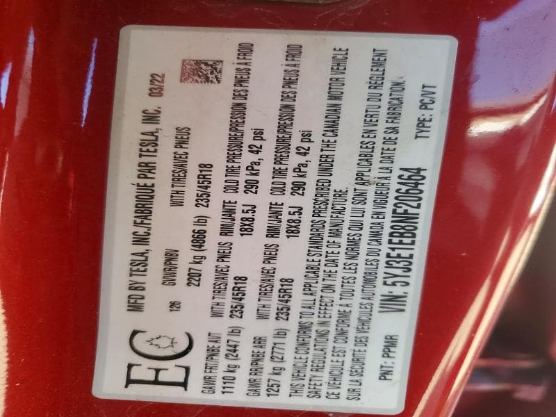 2022 TESLA MODEL 3 13