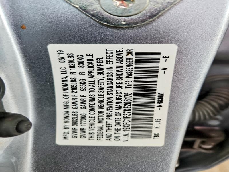 2019 HONDA CIVIC EX 12
