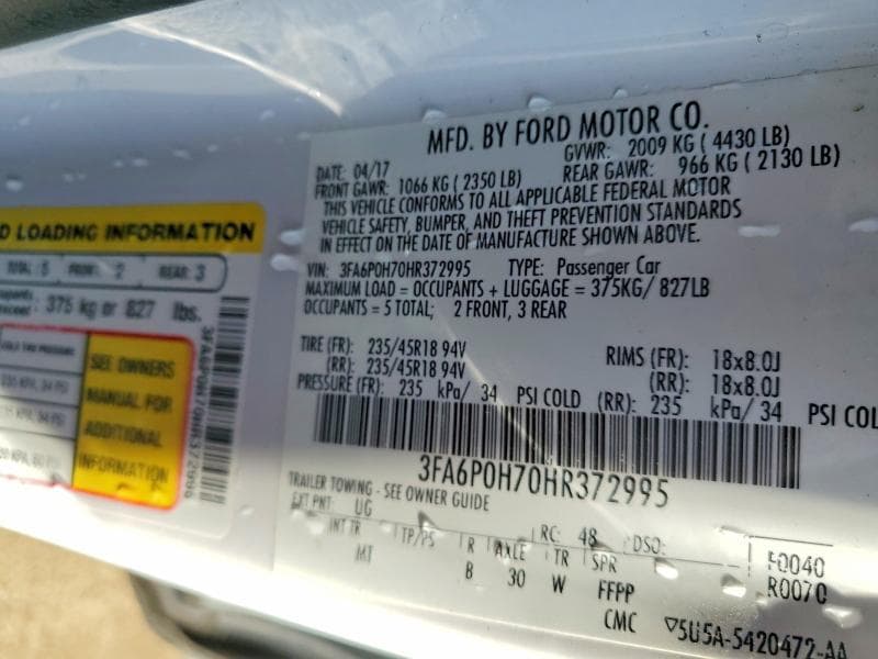 2017 FORD FUSION SE 12