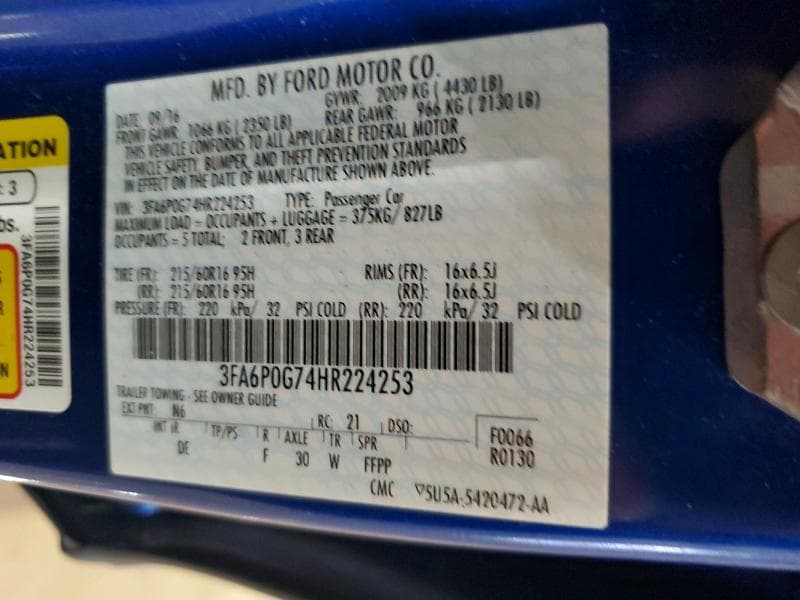 2017 FORD FUSION S 12