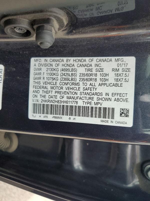 2017 HONDA CR-V EXL 13