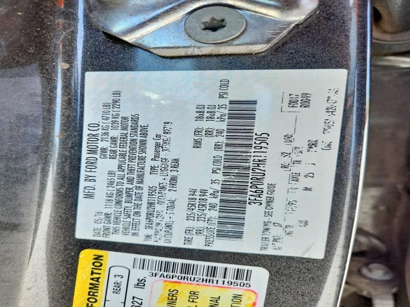 2017 FORD FUSION TITANIUM HEV 12
