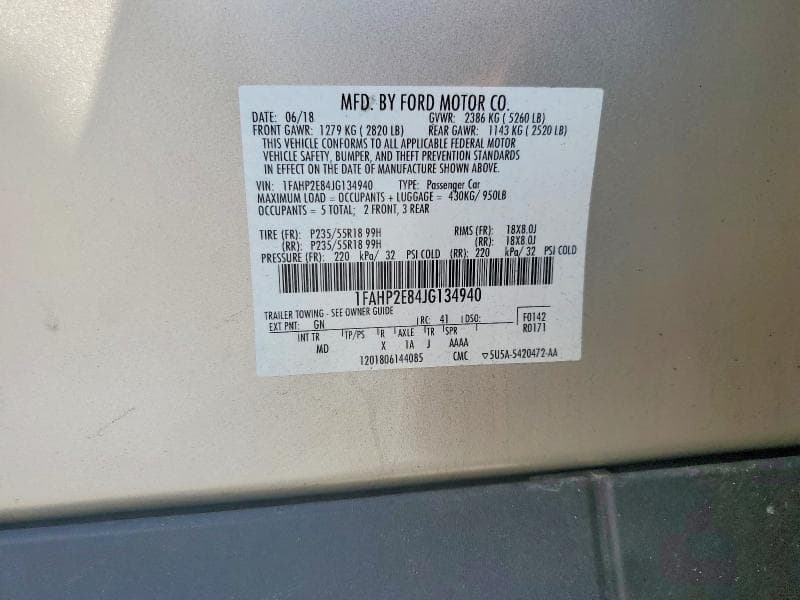 2018 FORD TAURUS SEL 12