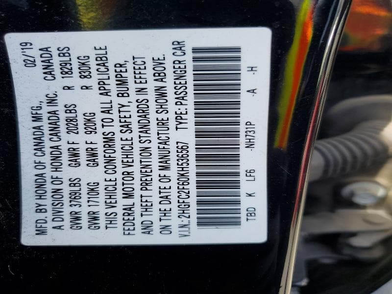 2019 HONDA CIVIC LX 12