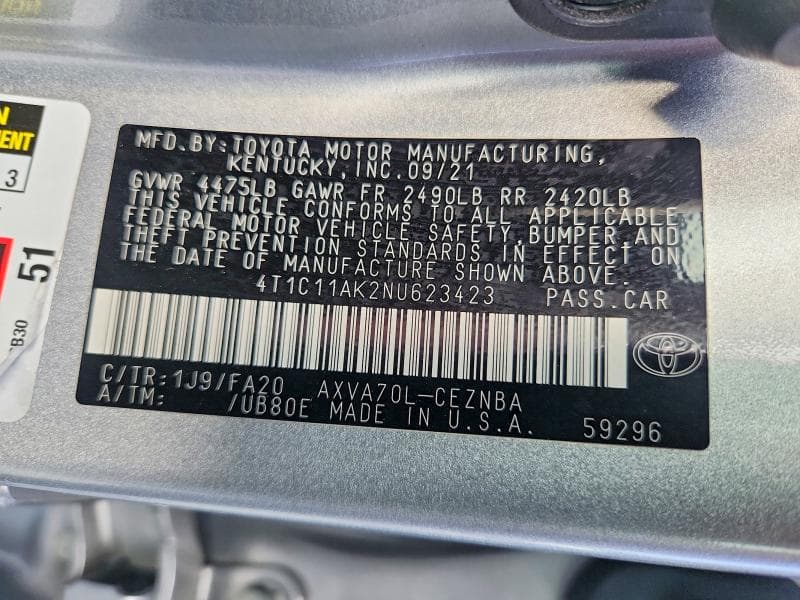 2022 TOYOTA CAMRY LE 12