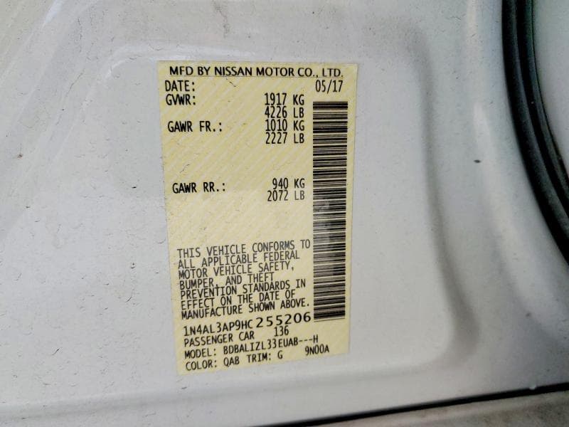 2017 NISSAN ALTIMA 2.5 SV 12