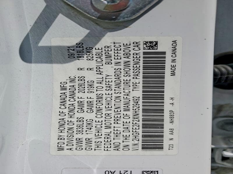 2022 HONDA CIVIC LX 12