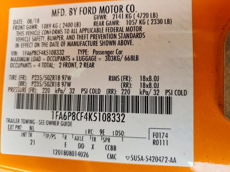 2019 FORD MUSTANG GT 13