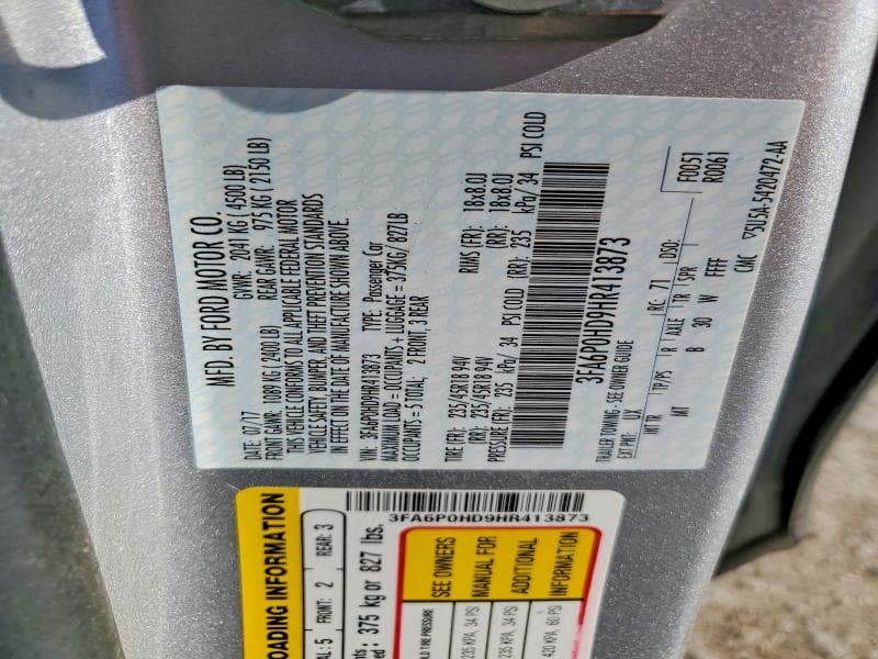 2017 FORD FUSION SE 12