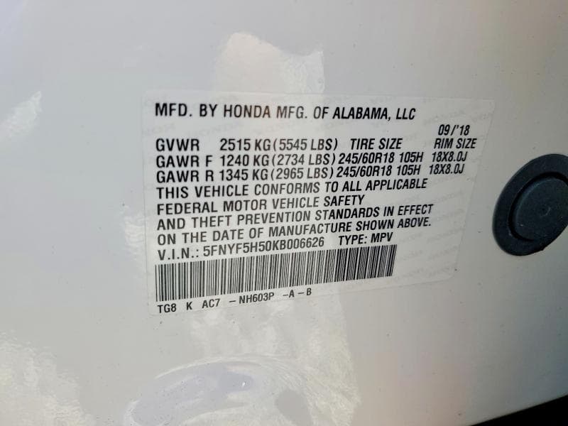 2019 HONDA PILOT EXL 13