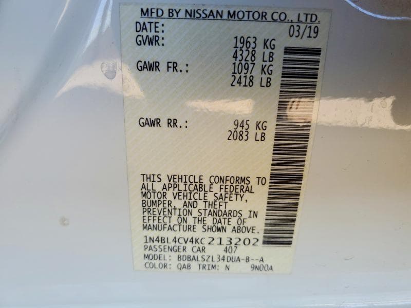 2019 NISSAN ALTIMA SR 24