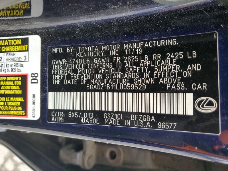 2020 LEXUS ES 350 BASE 12