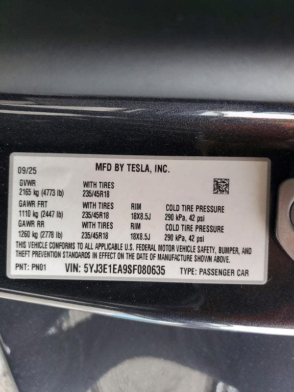 2025 TESLA MODEL 3 12