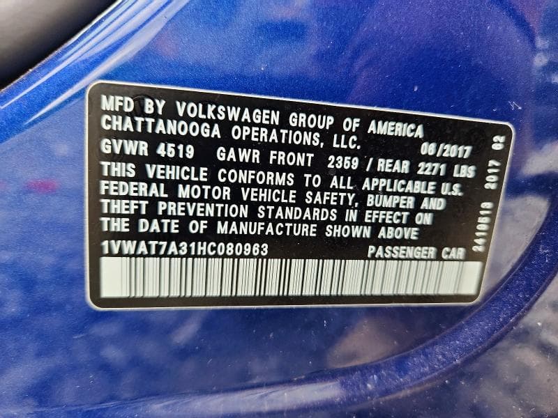 2017 VOLKSWAGEN PASSAT S S 13