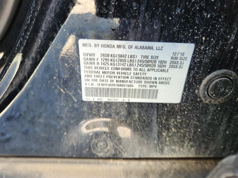 2019 HONDA PILOT TOURING 13
