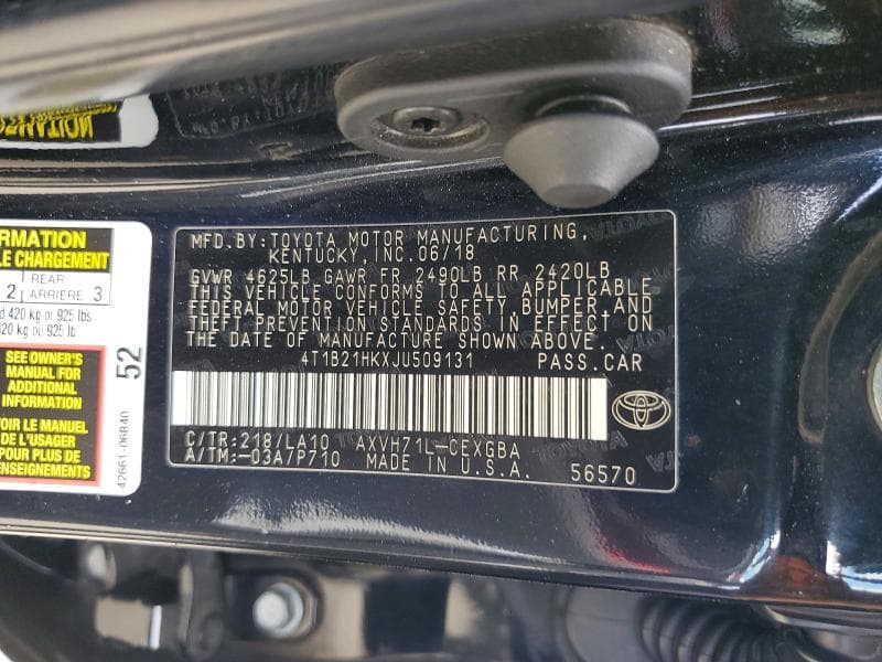 2018 TOYOTA CAMRY HYBRID XLE 12