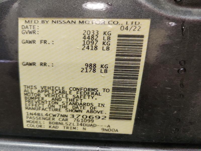2022 NISSAN ALTIMA SR 12