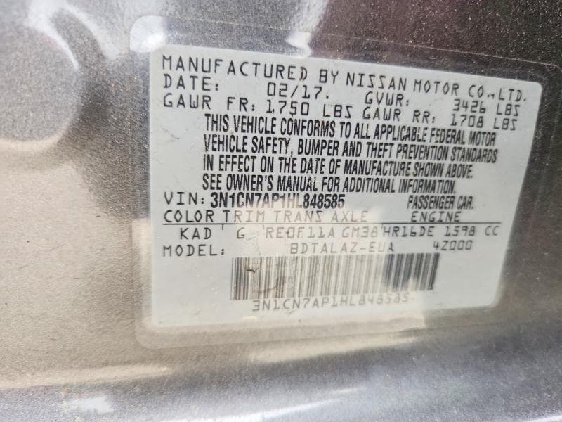 2017 NISSAN VERSA 1.6 S PLUS 12