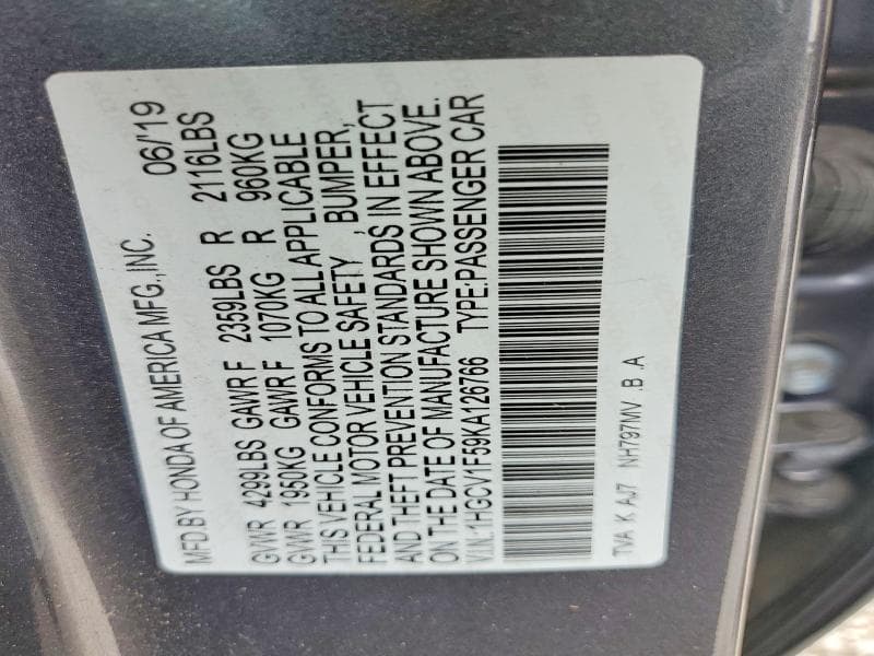 2019 HONDA ACCORD EXL 12