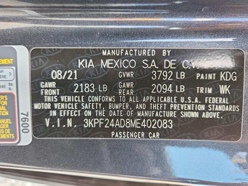 2021 KIA FORTE FE 12