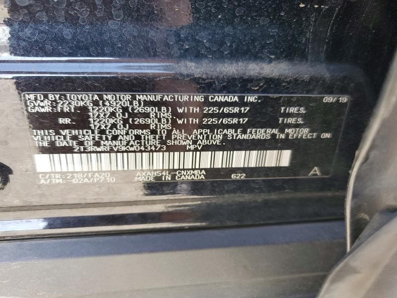 2019 TOYOTA RAV4 HYBRID XLE 13