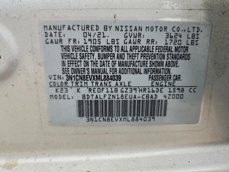 2021 NISSAN VERSA SV 12
